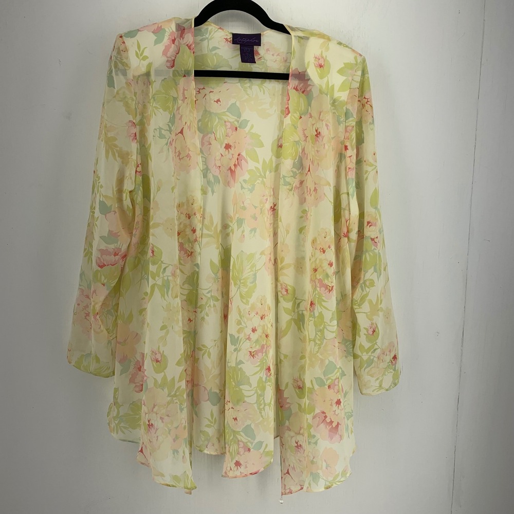 Fairy Cottage Boho Floral Chiffon Open Front Cardigan Kimono Lightweight Sz 12